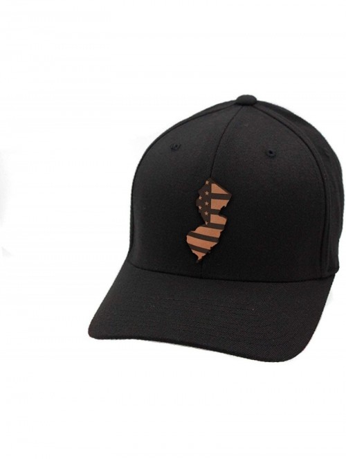 Baseball Caps 'New Jersey Patriot' Leather Patch Hat Flex Fit - Heather Grey - C718IGQKQO9 $27.33