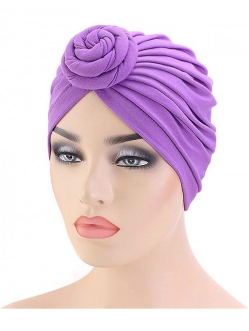 Skullies & Beanies Womens Big Flower Turban Beanie Elegant Cap Head Wrap Stretch Long Hair Scarf Headscarf - 441-beige - CT19...