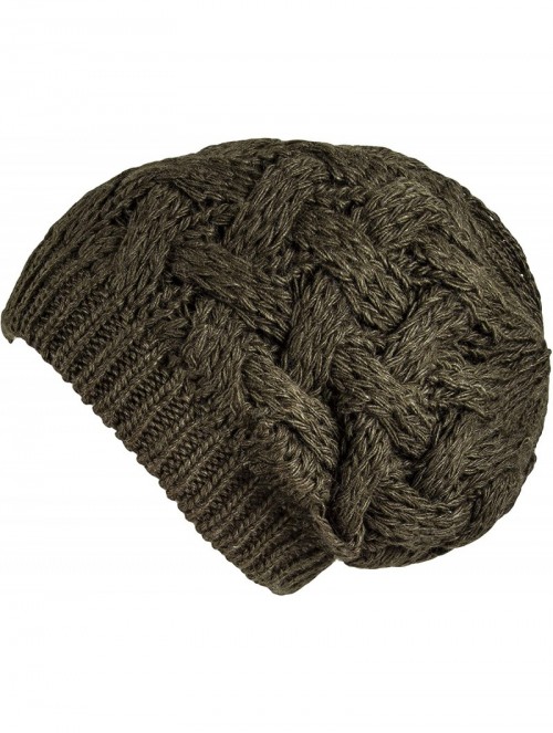 Skullies & Beanies Cable Knit Slouchy Chunky Oversized Soft Warm Winter Beanie Hat - Dark Olive - CD186Q09MQ8 $13.55