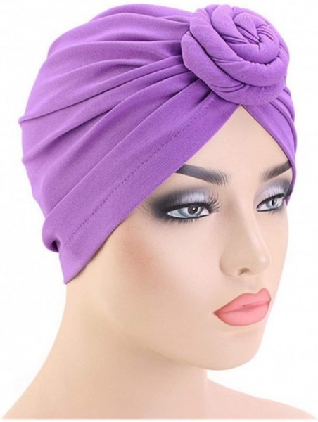 Skullies & Beanies Womens Big Flower Turban Beanie Elegant Cap Head Wrap Stretch Long Hair Scarf Headscarf - 441-beige - CT19...