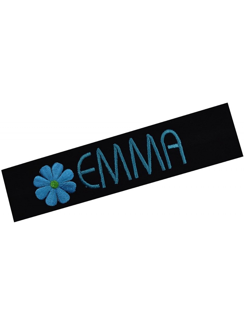 Headbands Personalized Daisy Girls Cotton Stretch Headband With Custom Name - Black Band/Turquoise Thread - CZ121PNM8ZR $18.85