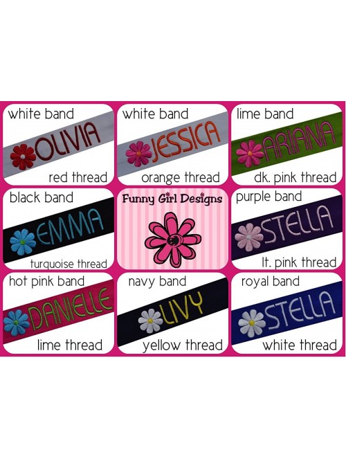 Headbands Personalized Daisy Girls Cotton Stretch Headband With Custom Name - Black Band/Turquoise Thread - CZ121PNM8ZR $18.85