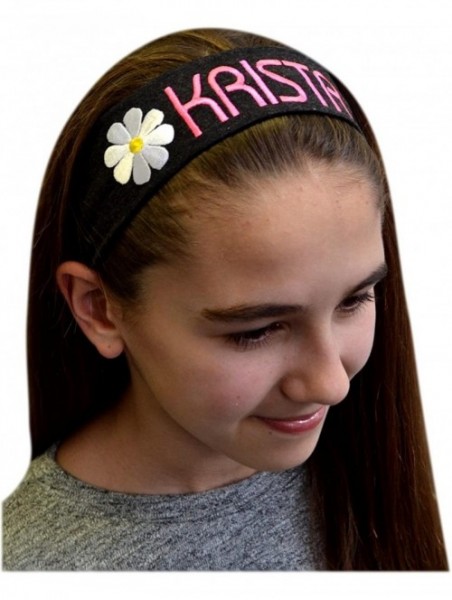 Headbands Personalized Daisy Girls Cotton Stretch Headband With Custom Name - Black Band/Turquoise Thread - CZ121PNM8ZR $18.85