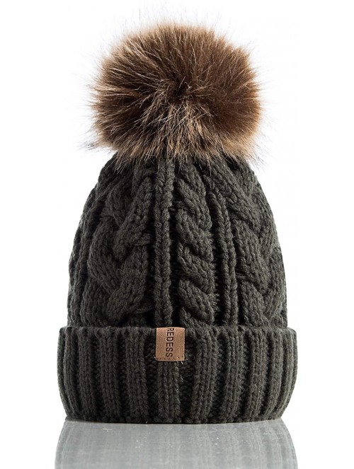 Skullies & Beanies Women Winter Pompom Beanie Hat with Warm Fleece Lined- Thick Slouchy Snow Knit Skull Ski Cap - 1 Dark Oliv...
