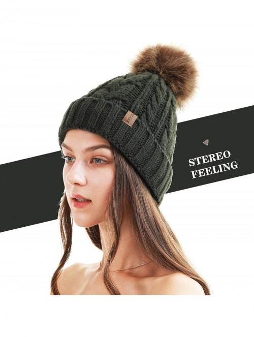 Skullies & Beanies Women Winter Pompom Beanie Hat with Warm Fleece Lined- Thick Slouchy Snow Knit Skull Ski Cap - 1 Dark Oliv...