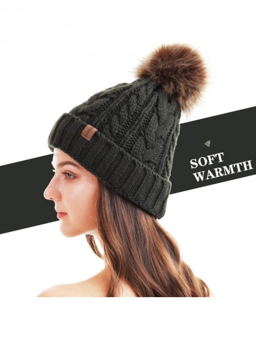 Skullies & Beanies Women Winter Pompom Beanie Hat with Warm Fleece Lined- Thick Slouchy Snow Knit Skull Ski Cap - 1 Dark Oliv...