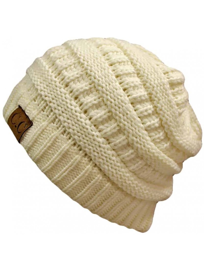 Skullies & Beanies Knit Soft Stretch Beanie Cap - Ivory - CJ12MHFWU8R $12.75