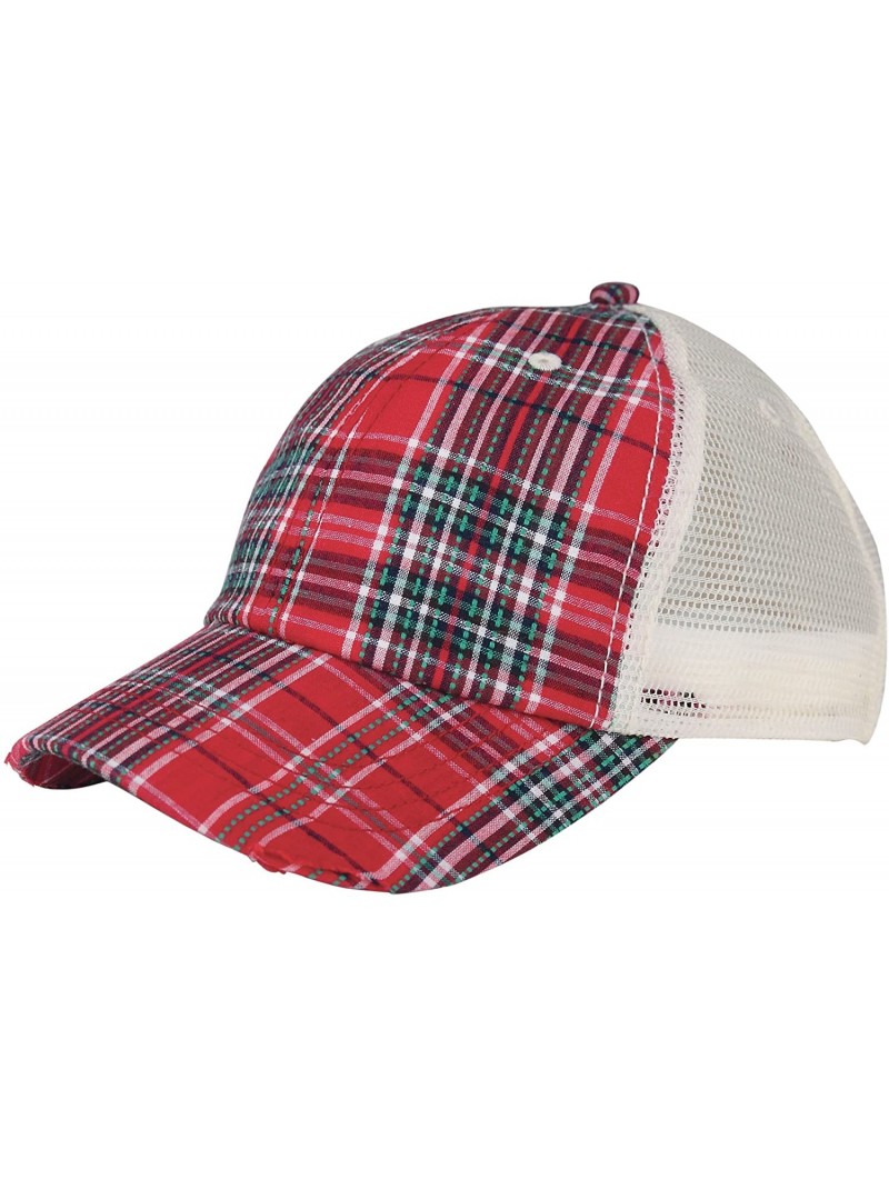 Baseball Caps Low Profile (UNS) Plaid Mesh Cap-6853 - Red - CM11W7ZCY61 $13.26