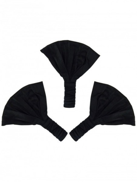 Headbands Set of 3 Wide Cotton Head Band Solid Boho Yoga Style Soft Hairbands - Black - Black - CO188AEW9GD $16.70