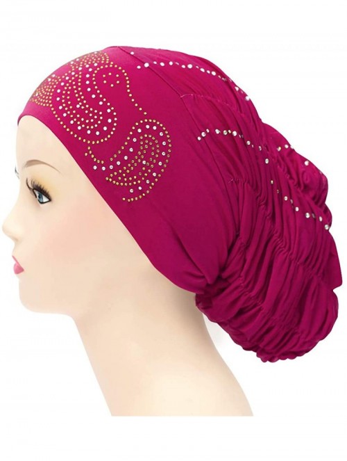 Skullies & Beanies Royal Snood Underscarf Beanie Hijab Cap Ruched with Rhinestones - Magenta - C618OUIN09A $16.81