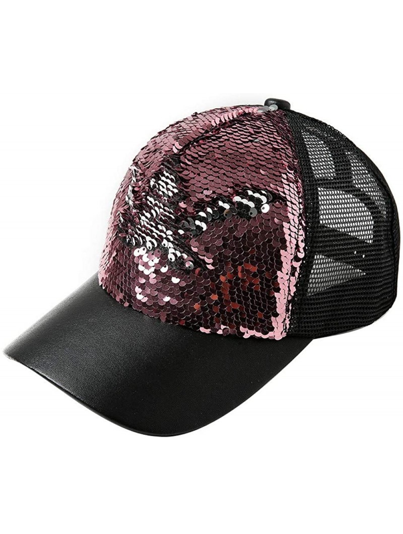 Headbands Women Adjustable Sequin Bling Tennis Baseball Cap Sun Cap Hat - Pink - C5193XTYKUA $8.64