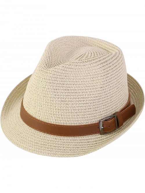 Visors Beach Straw Fedora Hat w/Solid Hat Band for Men & Women - 8374_natural - C4194X33ZAQ $19.20