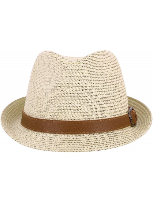 Visors Beach Straw Fedora Hat w/Solid Hat Band for Men & Women - 8374_natural - C4194X33ZAQ $19.20