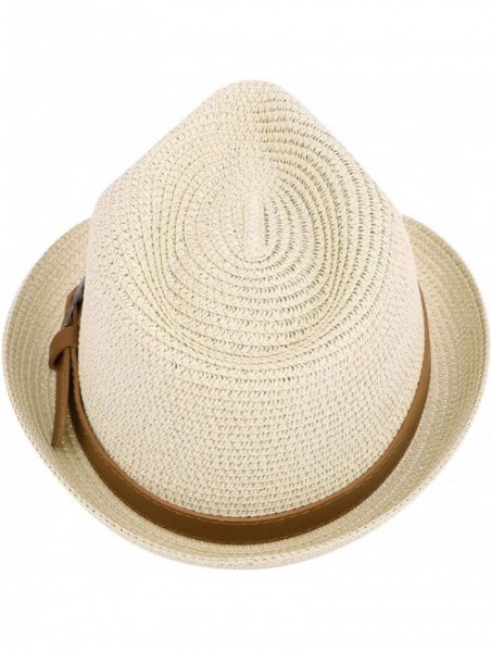 Visors Beach Straw Fedora Hat w/Solid Hat Band for Men & Women - 8374_natural - C4194X33ZAQ $19.20