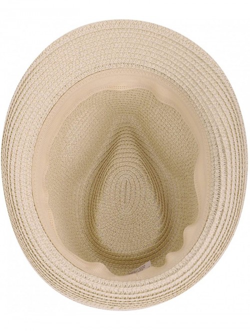 Visors Beach Straw Fedora Hat w/Solid Hat Band for Men & Women - 8374_natural - C4194X33ZAQ $19.20