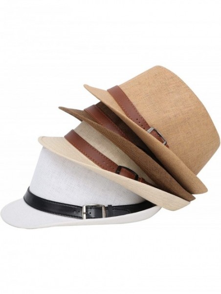 Visors Beach Straw Fedora Hat w/Solid Hat Band for Men & Women - 8374_natural - C4194X33ZAQ $19.20