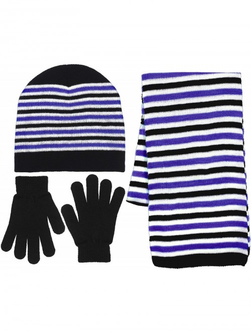 Skullies & Beanies Girls 3 Piece Knit Hat- Scarf & Gloves Set a Winter Accessories for Girls - Purple-black - CN188A5KX3U $11.90