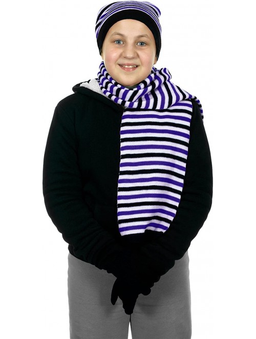 Skullies & Beanies Girls 3 Piece Knit Hat- Scarf & Gloves Set a Winter Accessories for Girls - Purple-black - CN188A5KX3U $11.90