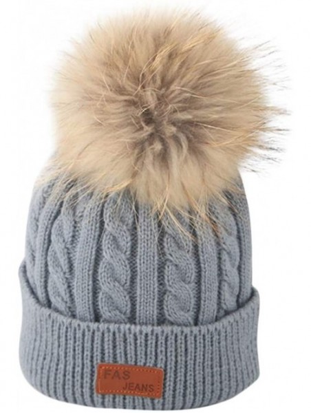 Skullies & Beanies Toddler Winter Hats 2-8 Year Kids Baby Fur Pompom Knit Beanie Hat Warm Crochet Cap (Gray) - CX18KDQ9XN6 $1...