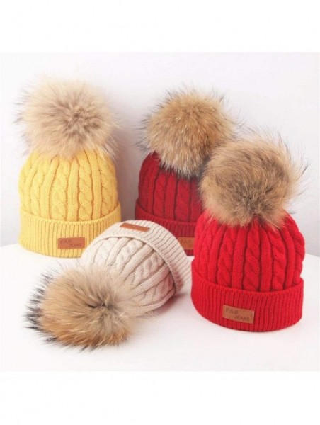 Skullies & Beanies Toddler Winter Hats 2-8 Year Kids Baby Fur Pompom Knit Beanie Hat Warm Crochet Cap (Gray) - CX18KDQ9XN6 $1...