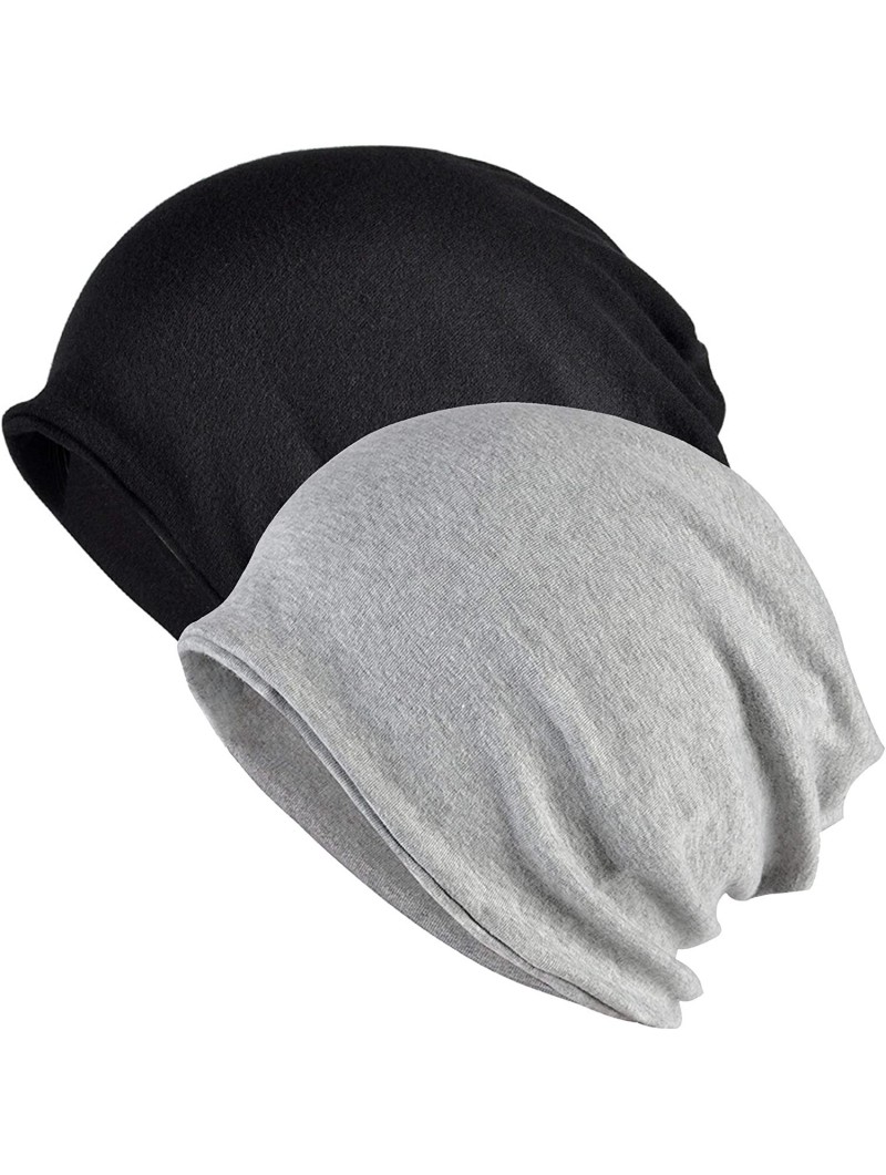 Skullies & Beanies Women's Baggy Slouchy Beanie Chemo Cap for Cancer Patients - 2 Pack Black & Gray - CS18RDXR9NM $15.05