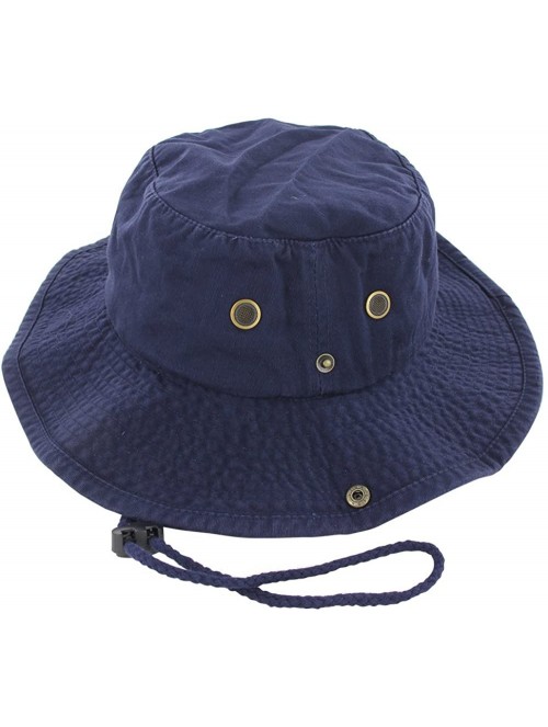 Sun Hats 100% Cotton Boonie Fishing Bucket Men Safari Summer String Hat Cap - Navy - CJ11WT1ZVIB $12.49