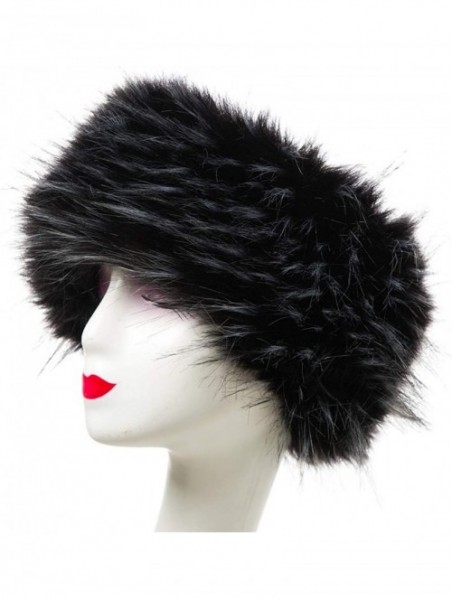 Cold Weather Headbands Cozy Warm Hair Band Earmuff Cap Faux Fox Fur Headband with Stretch for Women - B1-black With White - C...