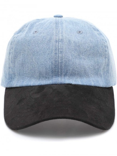 Baseball Caps Casual 100% Cotton Denim Baseball Cap Hat with Adjustable Strap. - Black Suede Brim-light Blue - CN196WIOK5A $1...