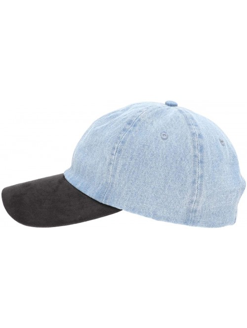 Baseball Caps Casual 100% Cotton Denim Baseball Cap Hat with Adjustable Strap. - Black Suede Brim-light Blue - CN196WIOK5A $1...