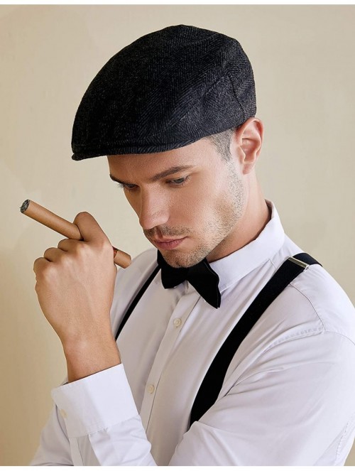Newsboy Caps 1920s Gatsby Newsboy Hat Cap for Men Gatsby Hat for Men 1920s Mens Gatsby Costume Accessories - Black - CA18H45G...