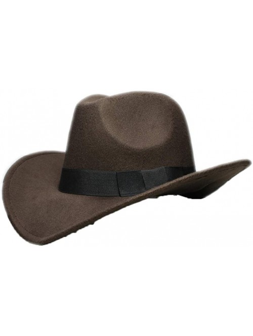Fedoras Men's Crushable Felt Outback Hat Wool Wide Brim Western Cowboy Hat Fedora Jazz Cap - Brown - C718SSXL23C $33.94