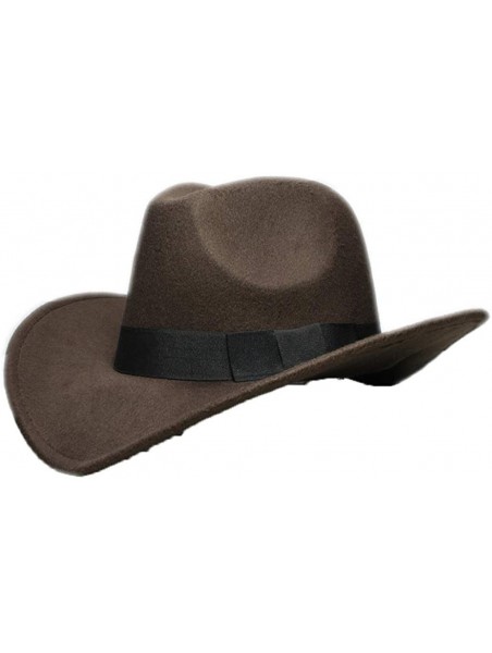 Fedoras Men's Crushable Felt Outback Hat Wool Wide Brim Western Cowboy Hat Fedora Jazz Cap - Brown - C718SSXL23C $33.94