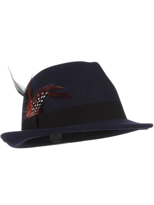 Fedoras Men's Warm Woolen Crushable Feather Gangster Trilby Dent Fedora Hat - Navy Blue - CL187CG9L0X $11.90