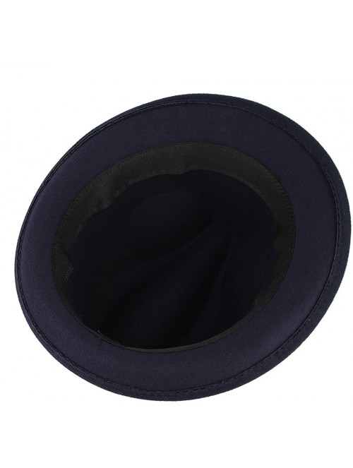 Fedoras Men's Warm Woolen Crushable Feather Gangster Trilby Dent Fedora Hat - Navy Blue - CL187CG9L0X $11.90