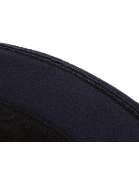 Fedoras Men's Warm Woolen Crushable Feather Gangster Trilby Dent Fedora Hat - Navy Blue - CL187CG9L0X $11.90