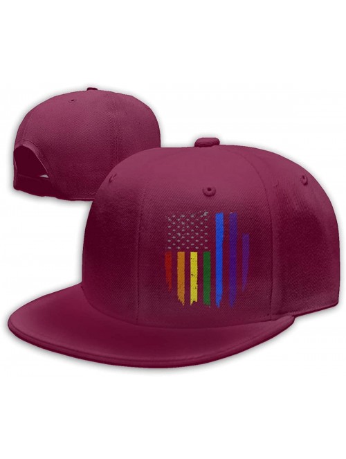 Baseball Caps Gay LGBT Pride Rainbow Flag Snapback Flat Baseball Cap Men Adjustable - Dark Red - CJ196XNZ8TR $17.61