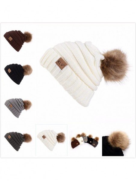 Skullies & Beanies Women Casual Knit Hats Beanie Hat Large Pom Ladies Winter Warm Cap - Gray - CH18ADN8TNR $9.31