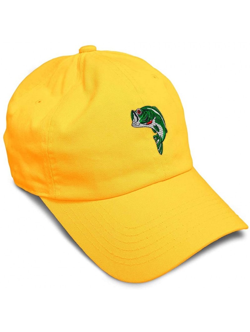 Baseball Caps Custom Soft Baseball Cap Fish Sea Bass Embroidery Dad Hats for Men & Women - Golden Yellow - CV18SEIRILW $17.10