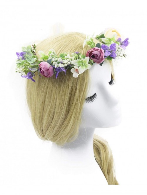 Headbands Flower Garland Crown Wreath Boho Floral Headband Halo Headpiece with Adjustable Ribbon for Wedding Party (13) - C71...