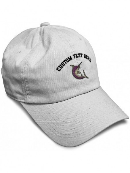 Baseball Caps Custom Soft Baseball Cap Swordfish Embroidery Dad Hats for Men & Women - White - CR18SGON79K $24.45