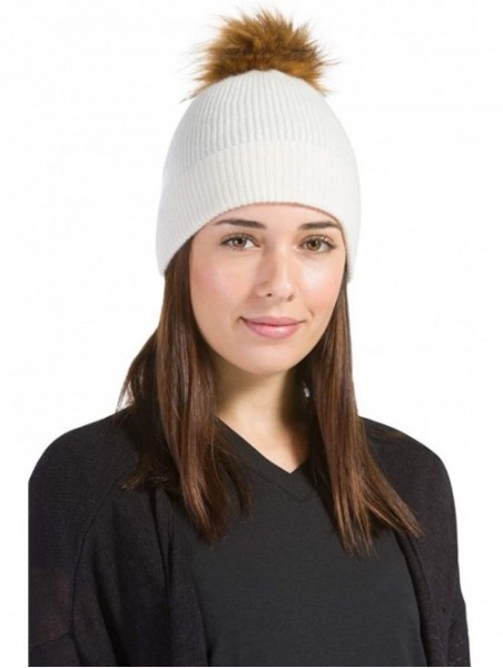 Skullies & Beanies Women's 100% Cashmere Beanie Hat with Pom - Cream - CO18WUSLYKY $48.01