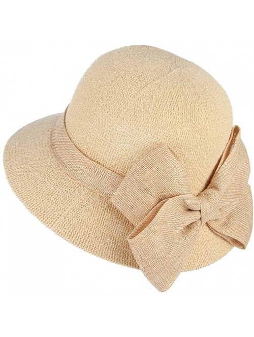 Bucket Hats Women Ladies Big Bow Sun Protection Cloche Bucket Hat Travel Outdoor Wide Brim Bucket Sun Hat - Beige - CH18INQ2L...