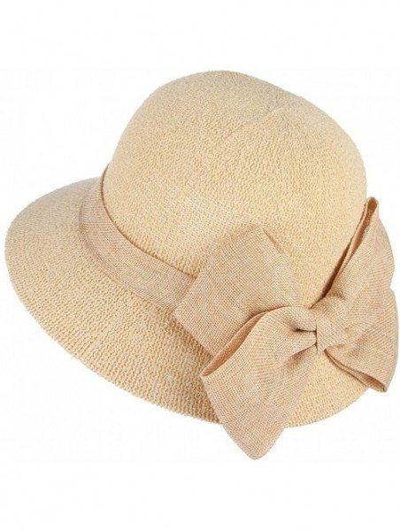 Bucket Hats Women Ladies Big Bow Sun Protection Cloche Bucket Hat Travel Outdoor Wide Brim Bucket Sun Hat - Beige - CH18INQ2L...