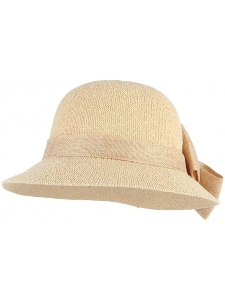 Bucket Hats Women Ladies Big Bow Sun Protection Cloche Bucket Hat Travel Outdoor Wide Brim Bucket Sun Hat - Beige - CH18INQ2L...