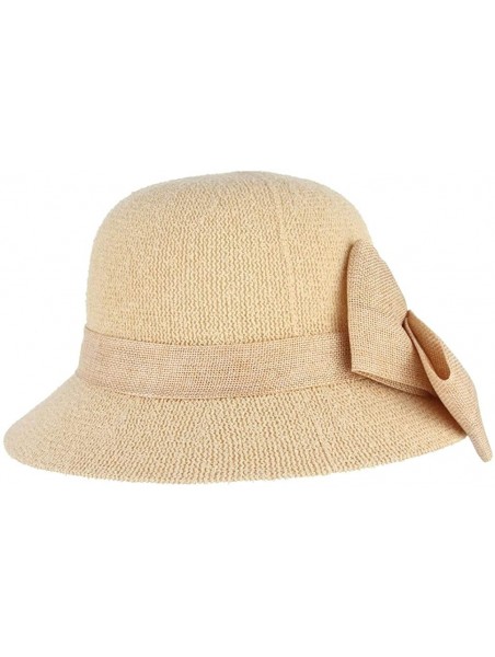 Bucket Hats Women Ladies Big Bow Sun Protection Cloche Bucket Hat Travel Outdoor Wide Brim Bucket Sun Hat - Beige - CH18INQ2L...