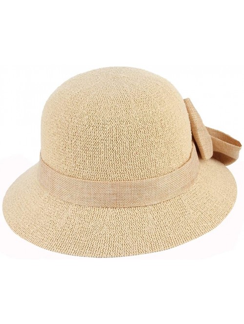 Bucket Hats Women Ladies Big Bow Sun Protection Cloche Bucket Hat Travel Outdoor Wide Brim Bucket Sun Hat - Beige - CH18INQ2L...