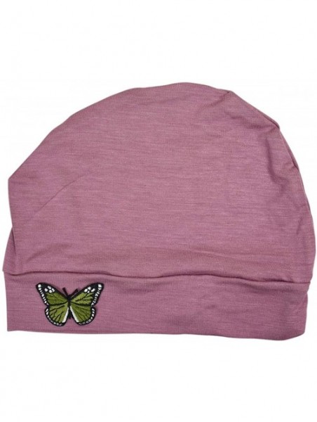 Skullies & Beanies Ladies Chemo Hat with Green Butterfly Bling - Rose Pink - CE12O8N2EBH $17.16