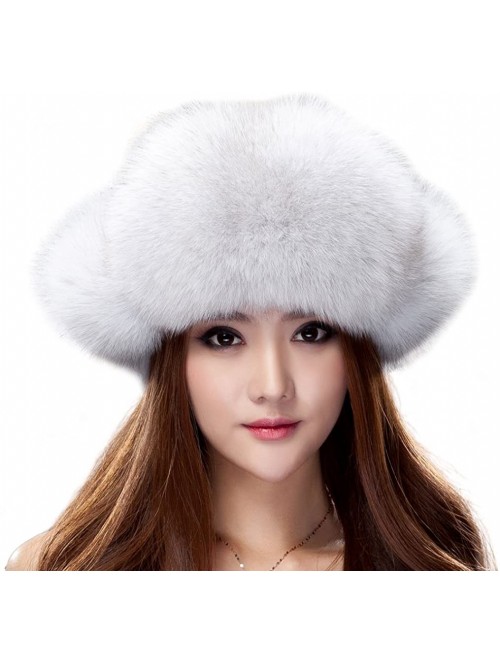 Bomber Hats Womens Fox Fur Russian Ushanka Trapper Hat with Pom Poms - Fabric & Blue Fox Natural Color - CR11D2ZDI5B $55.59