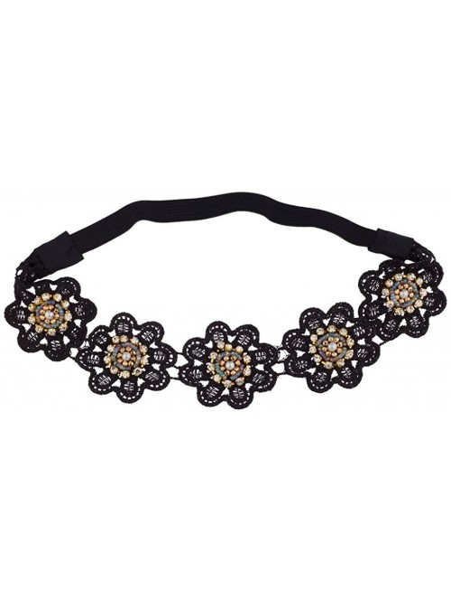 Headbands Floral Flower Beaded Faux Pearl Pave Stretch Headband - CD127M2Z1WH $12.70