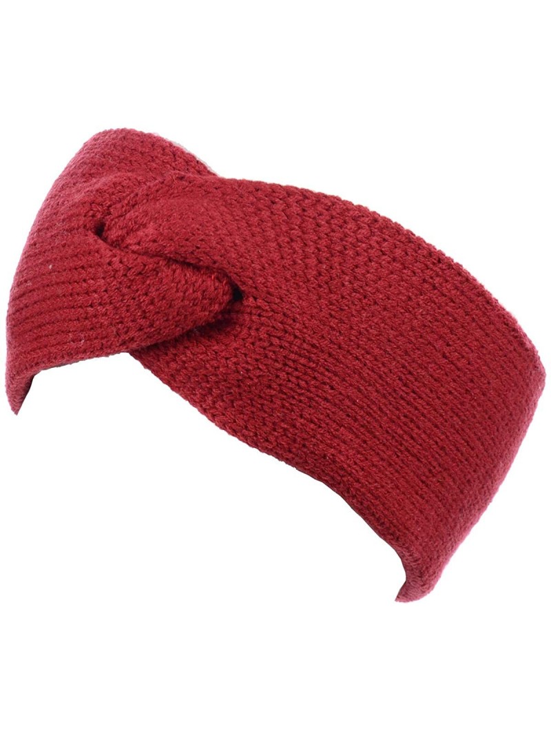 Cold Weather Headbands Women's Winter Chic Solid Knotted Crochet Knit Headband Turban Ear Warmer - Red - CK18IM6HGZ3 $18.14